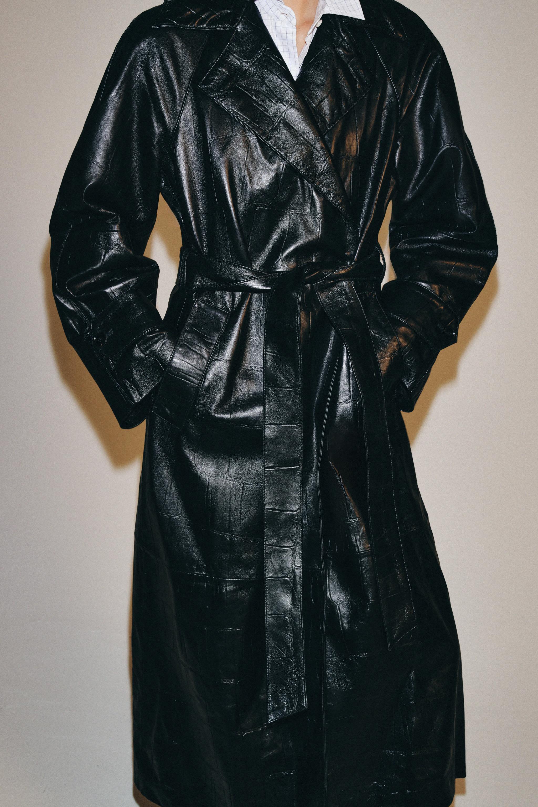 100% LEATHER LONG TRENCH COAT ZW COLLECTION